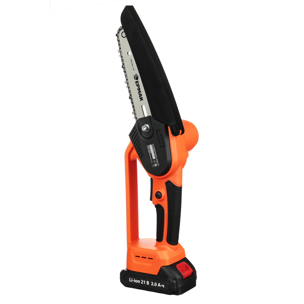 ЕРМАК Электропила аккумуляторная, 1АКБ, шина 150мм, бесщеточная, пластик.кейс, 2.0А*ч Li-ion, арт.№ 691-188