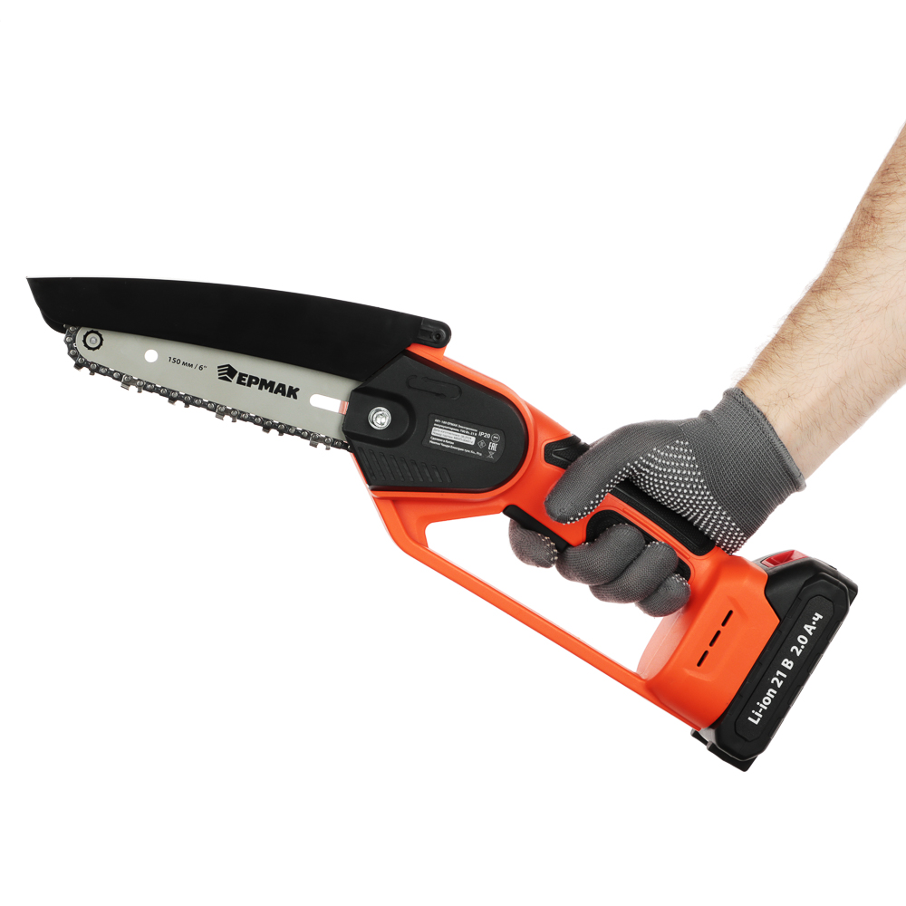 ЕРМАК Электропила аккумуляторная, 1АКБ, шина 150мм, бесщеточная, пластик.кейс, 2.0А*ч Li-ion, арт.№ 691-188