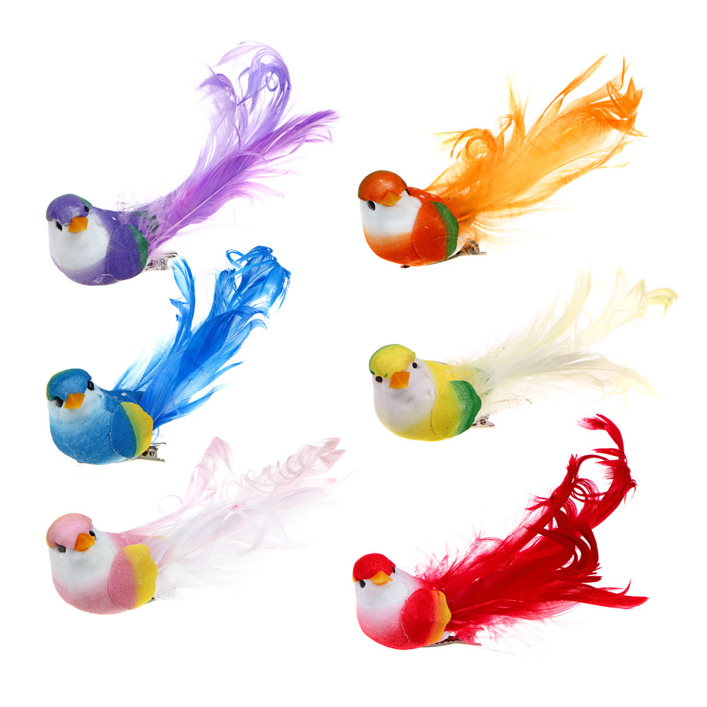 INBLOOM Птица на прищепке Волнистая 13x4x3 см, пенополистирол, перо, арт.№ 153-123