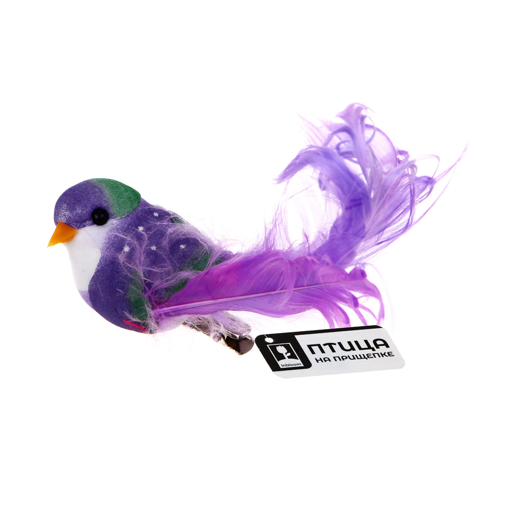 INBLOOM Птица на прищепке Волнистая 13x4x3 см, пенополистирол, перо, арт.№ 153-123