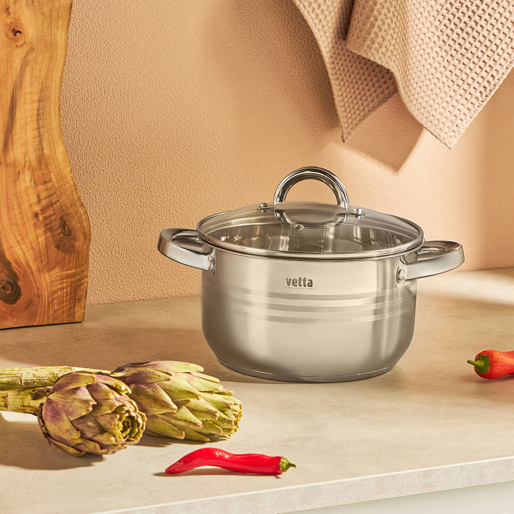VETTA Фултон Набор кастрюль 6 пр. (2,9л+4,0л+5,4л) со стекл. крышкой, арт.№ 822-116