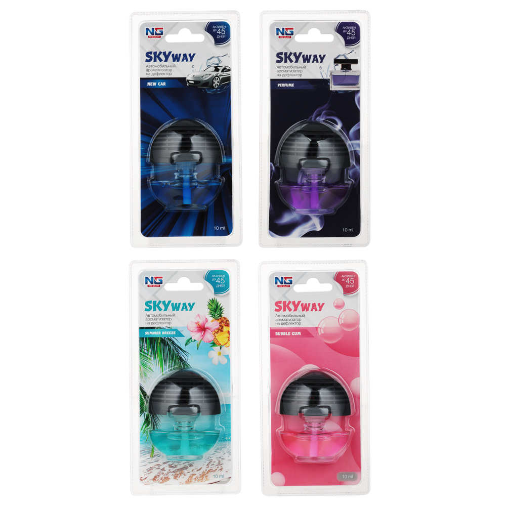 NEW GALAXY Ароматизатор на дефлектор Skyway, 10 мл, новая машина, парфюм, летний бриз, бабл гам, арт.№ 794-621