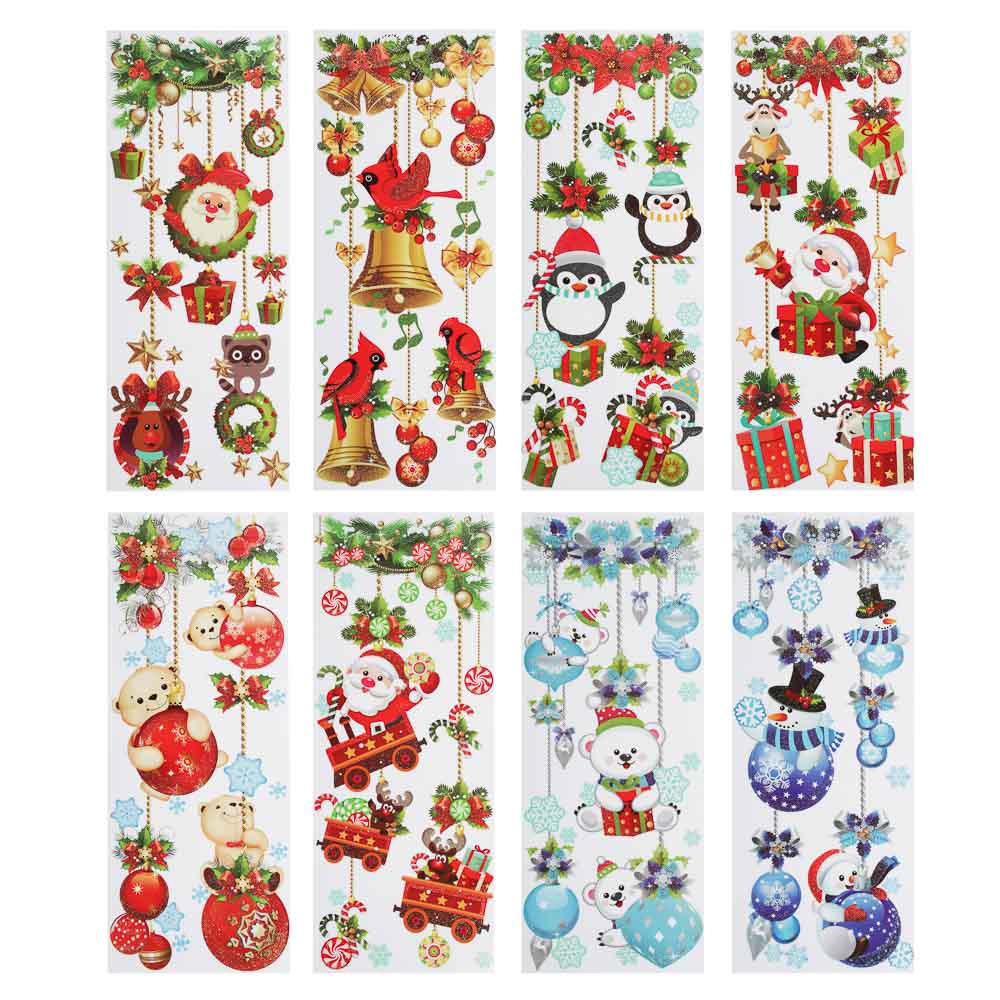 СНОУ БУМ Наклейка ПВХ 15х42см, глиттер, 8 дизайнов, арт.№ 336-371