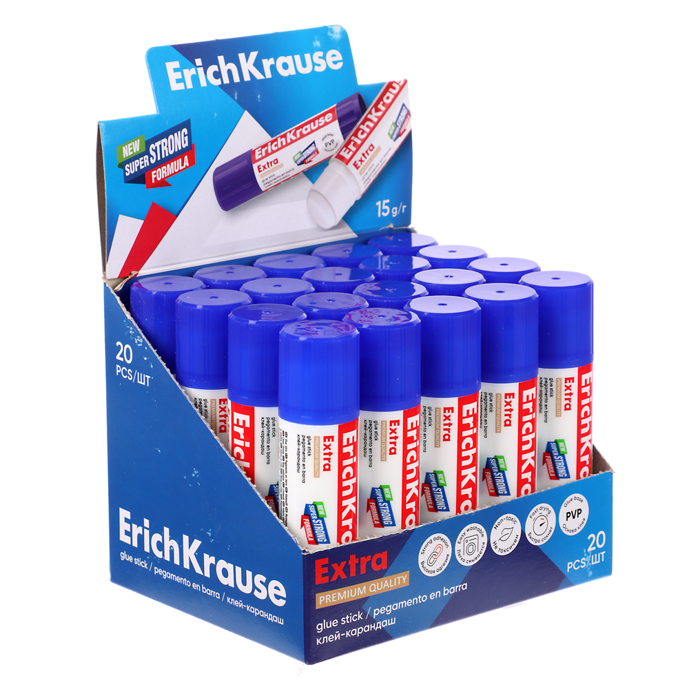 Клей-карандаш Erich Krause "Экстра" 15 грамм, на основе PVP, 4443, арт.№ 586-044