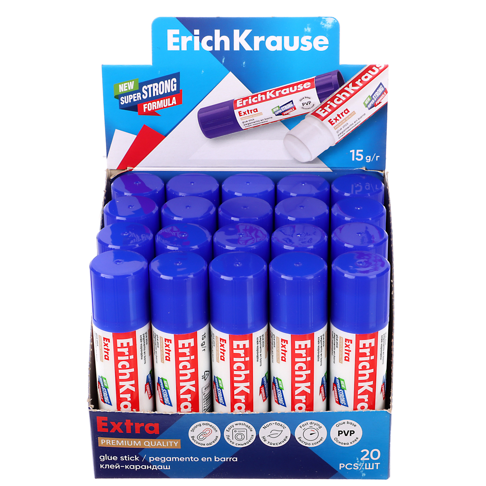 Клей-карандаш Erich Krause "Экстра" 15 грамм, на основе PVP, 4443, арт.№ 586-044