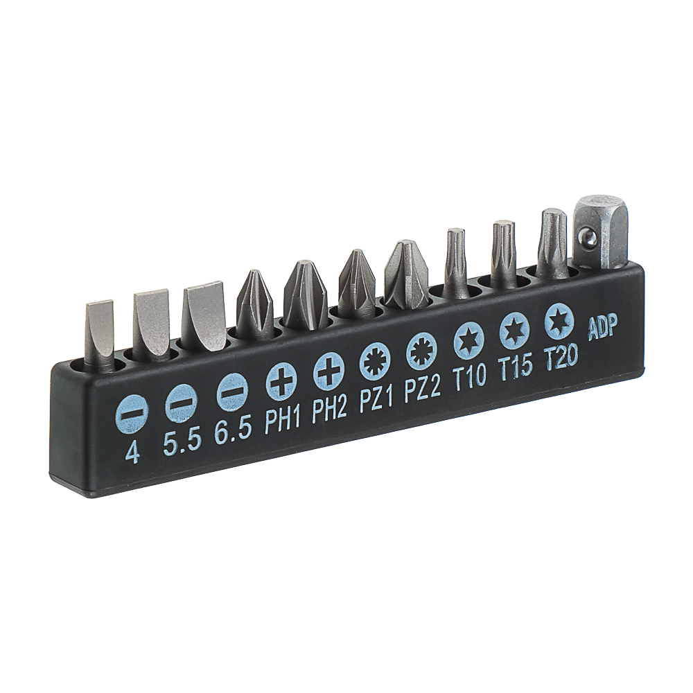 ЕРМАК Отвертка реверсив.,адаптер 1/4,биты:SL4,SL5.5,SL6.5,PH1,PH2,PZ1,PZ2,TORX10,TORX15,TORX20,сталь, арт.№ 651-197