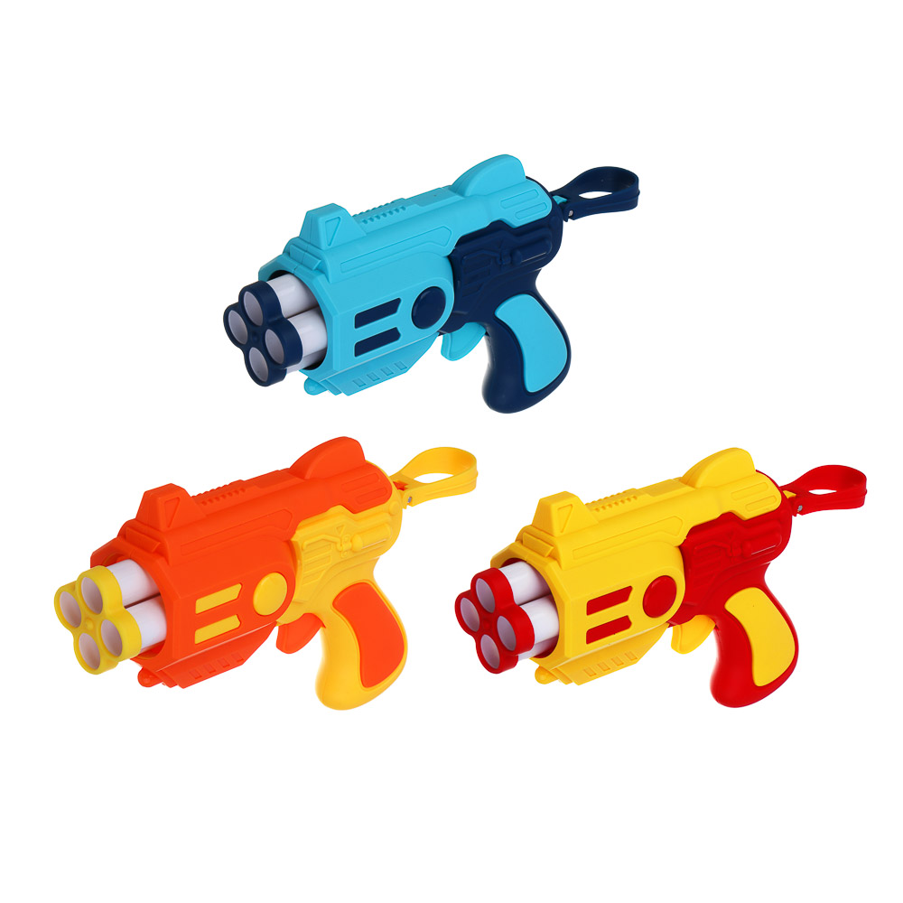 ИГРОЛЕНД Бластер "Техно", с мягкими патронами, 10 шт, ЭВА, ПП, 16,5х5,5х13 см, 3 дизайна, арт.№ 261-779