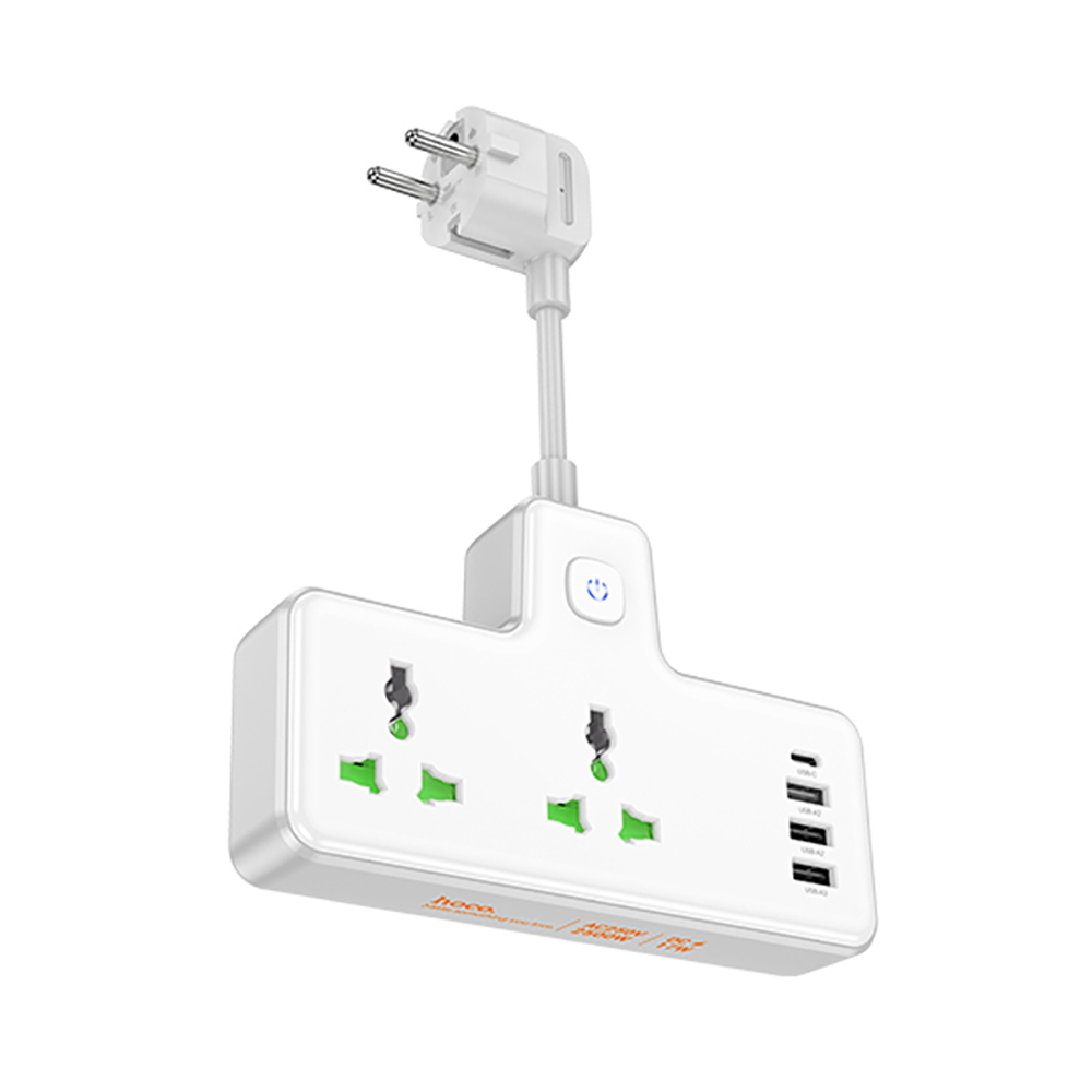 Разветвитель 2 гнезда hoco. модель AC11A, 10А, 250В, с функцией зарядки, белый, арт.№ 907-154