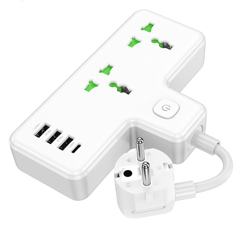 Разветвитель 2 гнезда hoco. модель AC11A, 10А, 250В, с функцией зарядки, белый, арт.№ 907-154