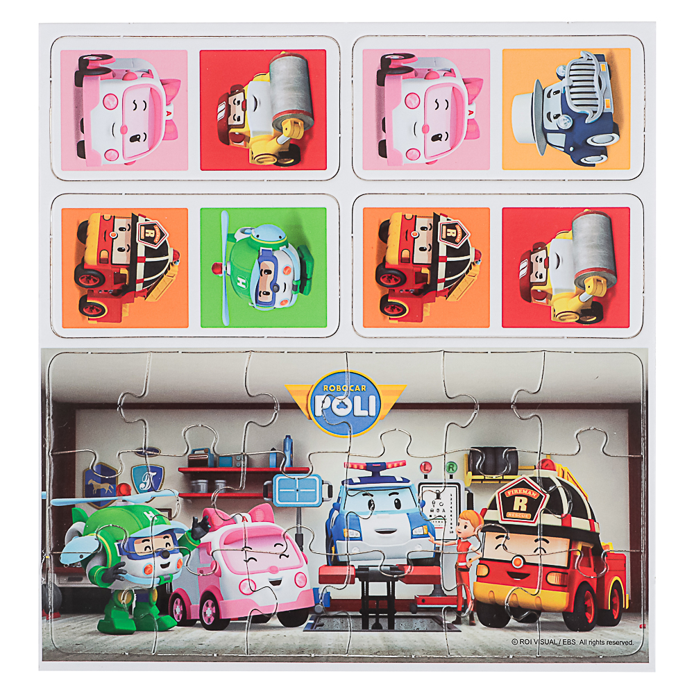 Робокар Поли Настольная игра Домино+пазл 18 элементов, 18x5x18 см, арт.№ 285-255