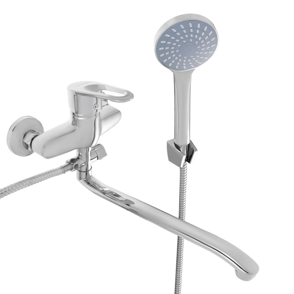 СоюзКран Смеситель для ванны с душем, плоский излив 35см, кер. картридж 40мм, хром, цинк, SK09-I124, арт.№ 567-028