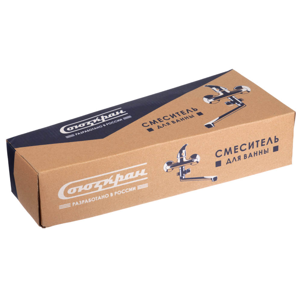 СоюзКран Смеситель для ванны с душем, плоский излив 35см, кер. картридж 40мм, хром, цинк, SK09-I124, арт.№ 567-028