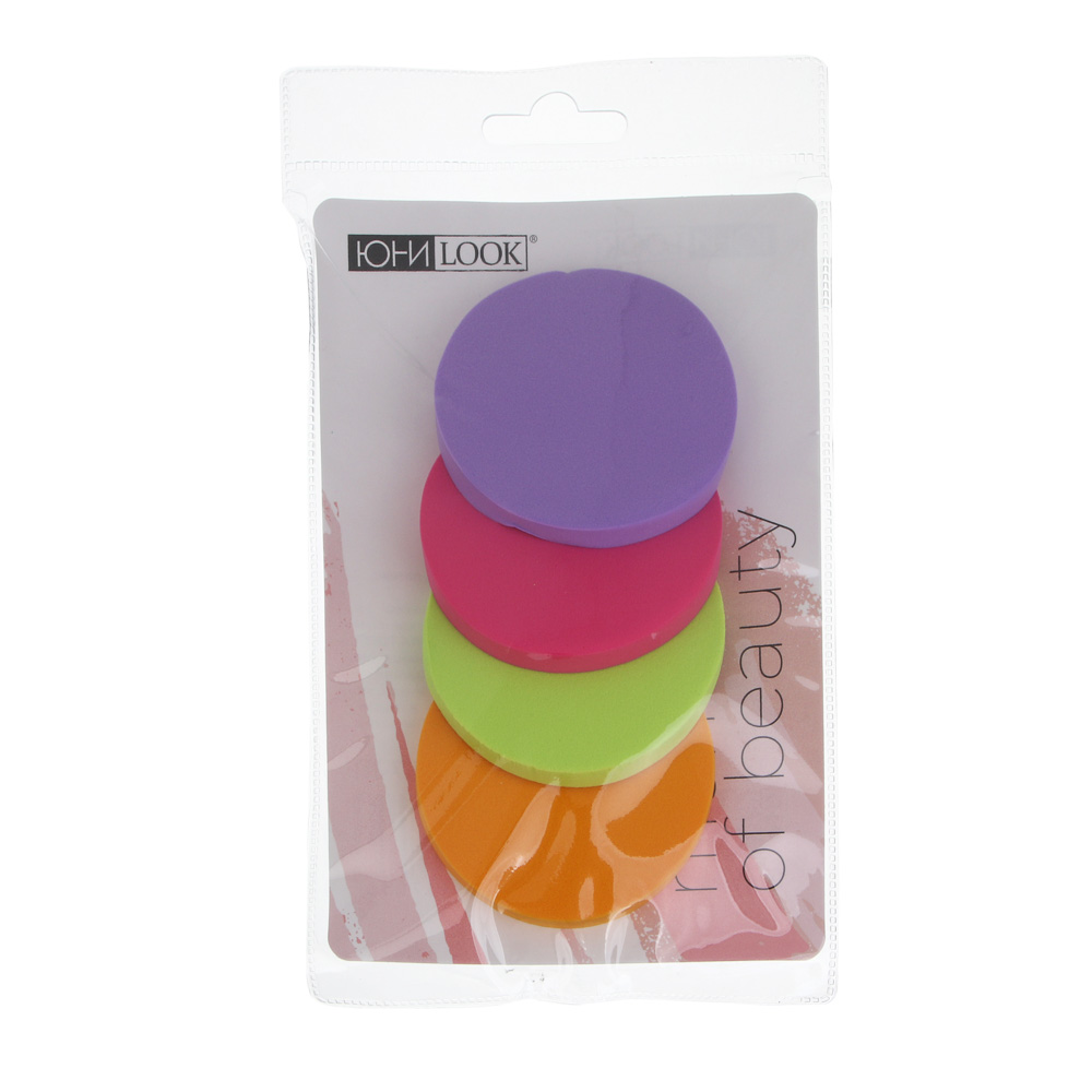 Набор спонжей для макияжа 4 шт тм ЮНИLOOK , латекс, d5,5см, 4 цвета, арт.№ 357-111