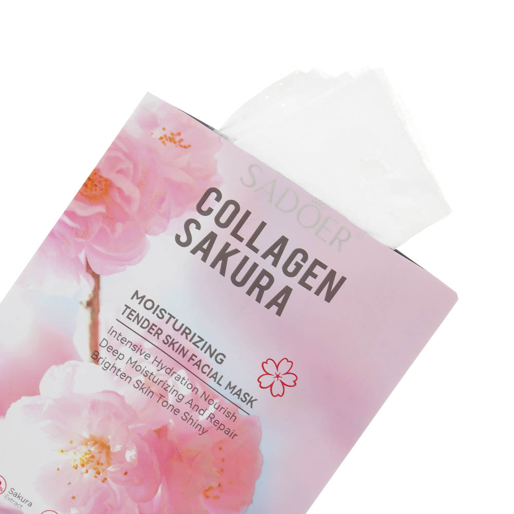 Набор масок для лица увлажняющих 10 шт с коллагеном и сакурой тм Sadoer, 10шт х 25гр, арт.№ 022-226