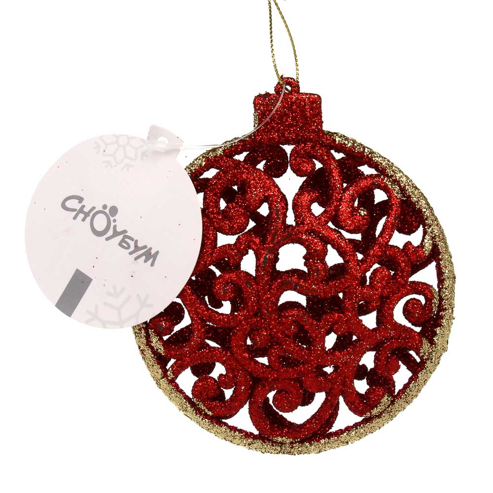 СНОУ БУМ Подвеска декоративная круглая 2.5x11x10 см, пластик, глиттер, красный, арт.№ 397-399
