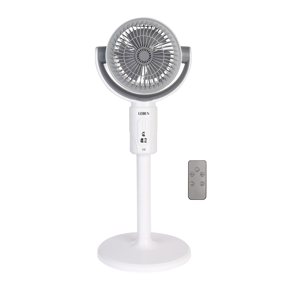 Вентилятор напольный тм LEBEN 10Вт, 5 скоростей, диаметр 19см, 3.7в/4000мАч, таймер, пульт ДУ, белый, арт.№ 243-022