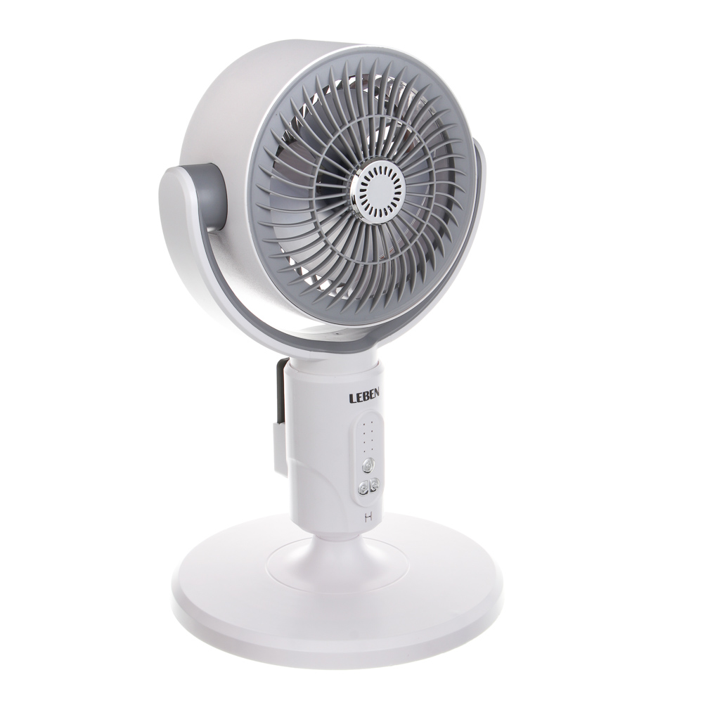 Вентилятор напольный тм LEBEN 10Вт, 5 скоростей, диаметр 19см, 3.7в/4000мАч, таймер, пульт ДУ, белый, арт.№ 243-022