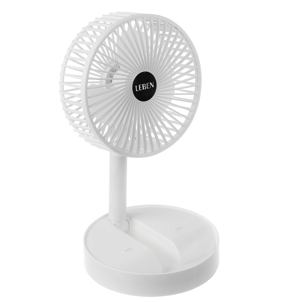 Вентилятор настольный складной тм LEBEN 5Вт, диаметр 16см, USB-кабель, белый, арт.№ 243-023
