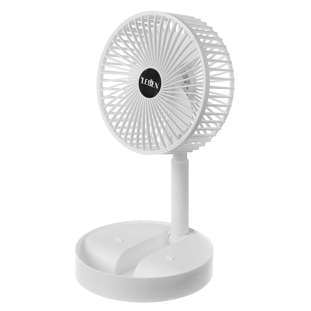 Вентилятор настольный складной тм LEBEN 5Вт, диаметр 16см, USB-кабель, белый, арт.№ 243-023