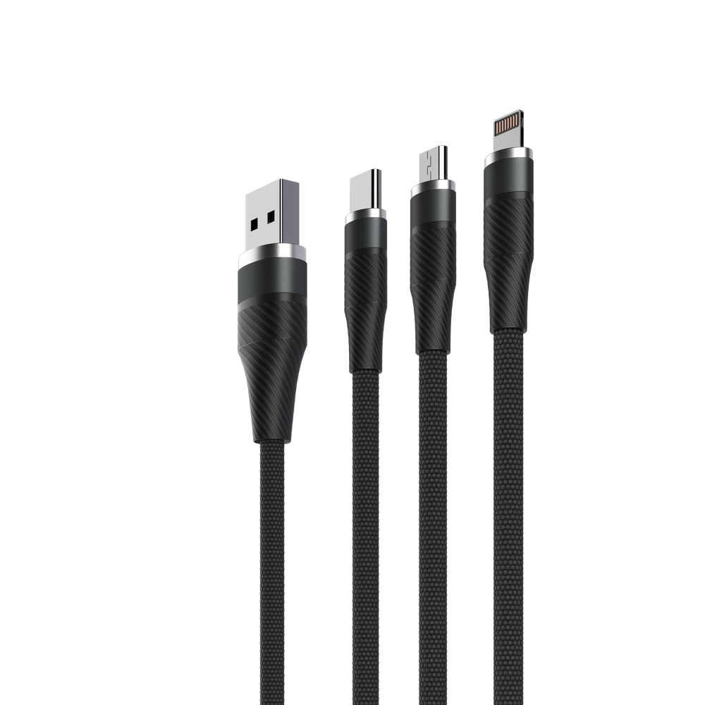 Кабель для зарядки 3в1 iP/microUSB/Type-C BY Motorsport, 1.5м, 2.4А, тканевая оплётка, пу, арт.№ 931-289