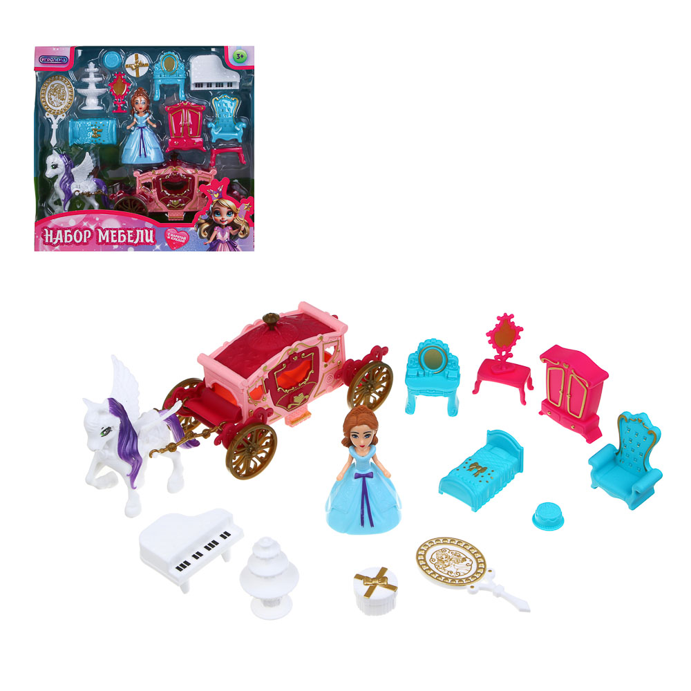 ИГРОЛЕНД Набор мебели с каретой и куклой "МиниМир", ABS, 22х6,8х21 см, 2 вида, арт.№ 278-130