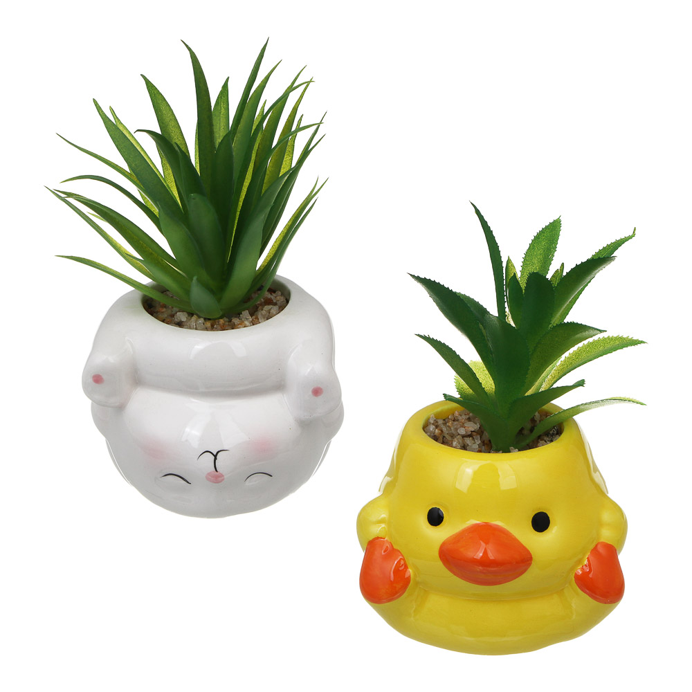 Суккулент искусственный в кашпо, 9х13-16,5 см, керамика, пластик, 2 дизайна, арт.№ 501-573