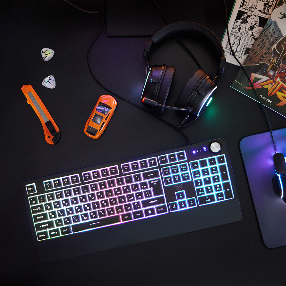 Игровая клавиатура проводная BY Rondache FULL SIZE ISO, мембранная, 104 кл., RGB, 2м, энкодер, арт.№ 405-071