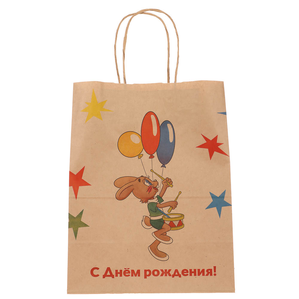 Пакет подарочный с кручеными ручками L 24х14х30см, "Ну, погоди! С Днём Рождения", в ассортименте, арт.№ 507-496