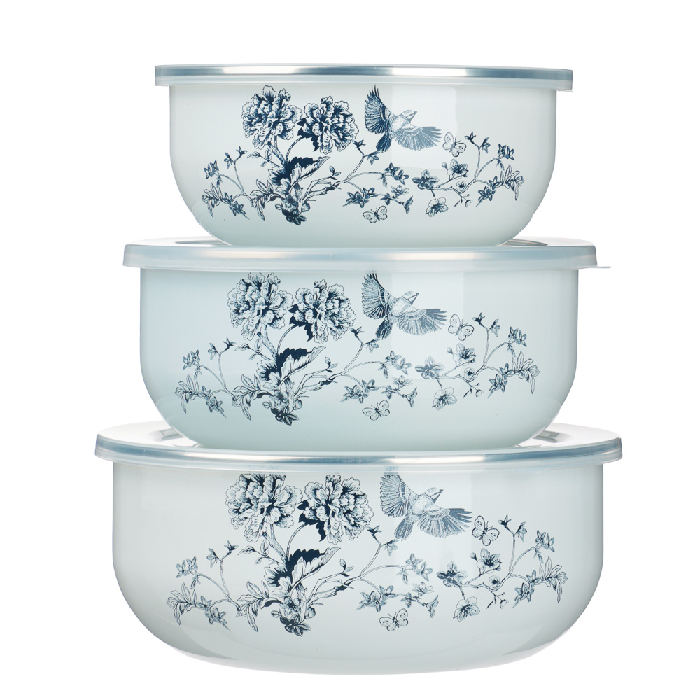 Набор эмалированных салатников с крышками, 6 пр. (14/16/18см, 0,7/1,1/1,4л) "Флорал", арт.№ 894-531