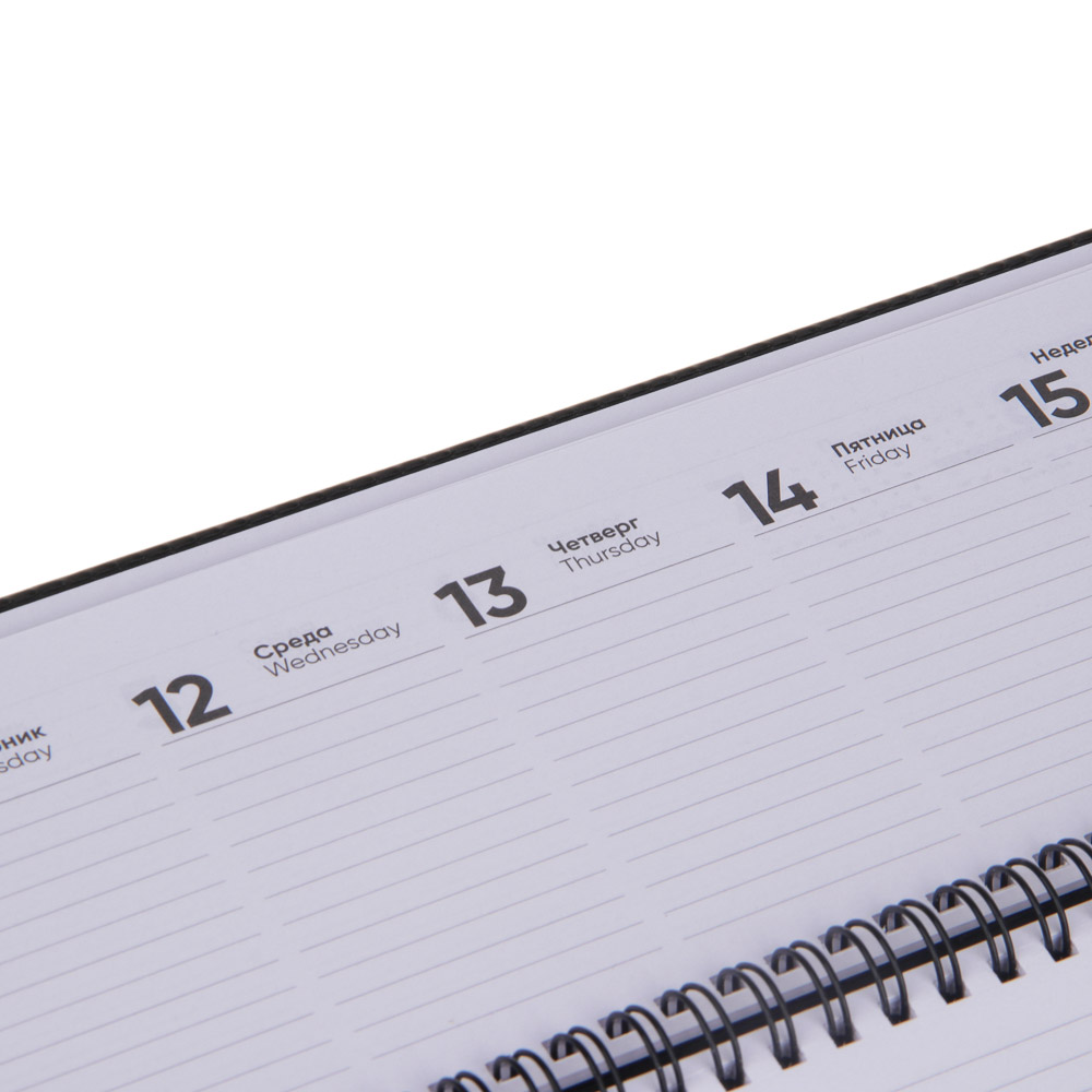 Планинг настольный на 2024 "ПРЕСТИЖ", 31x14,5см, 128 стр., тв.обложка, иск.кожа, спираль, черный, арт.№ 572-145