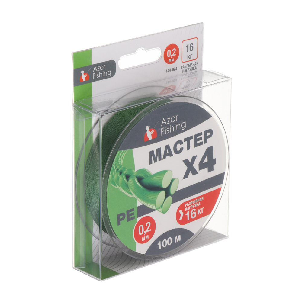 Леска плетеная "PE Мастер" тм AZOR FISHING, 100м, 0,20мм, 16,0кг, зеленая, арт.№ 144-024