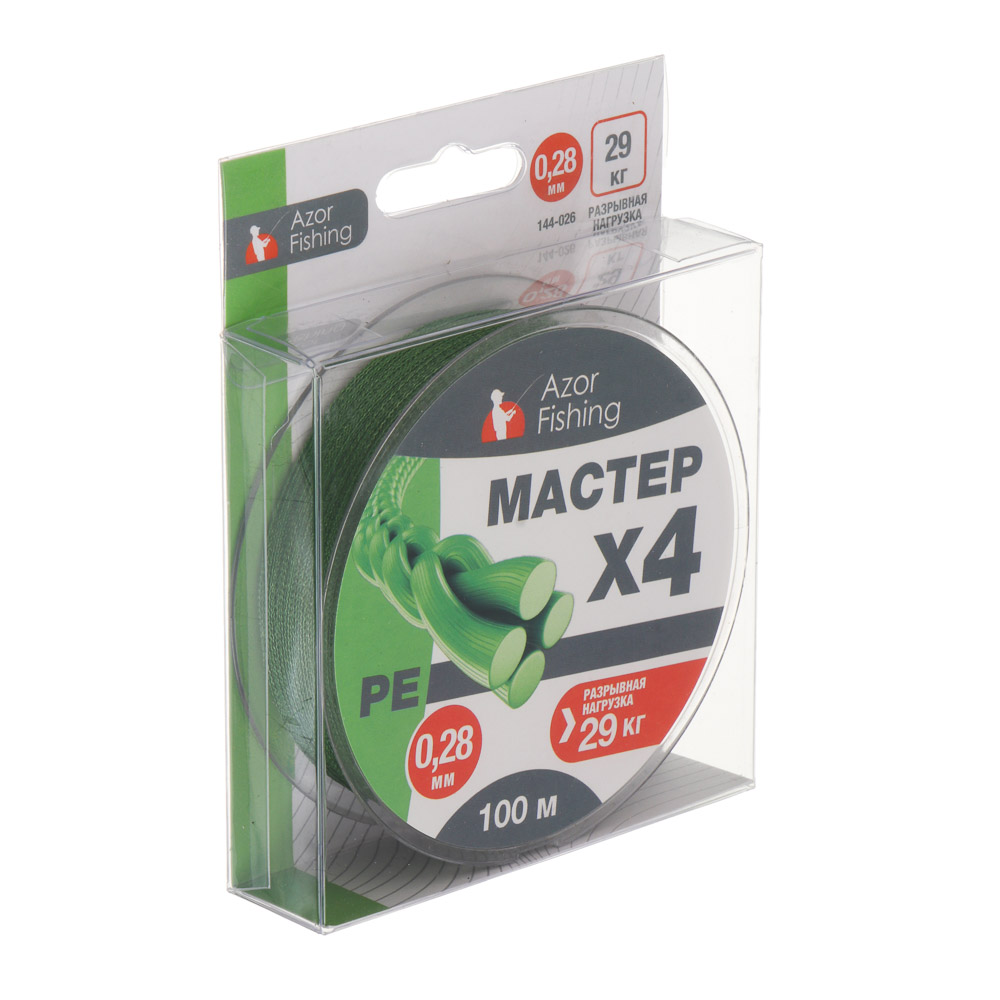 Леска плетеная "PE Мастер" тм AZOR FISHING, 100м, 0,28мм, 29,0кг, зеленая, арт.№ 144-026