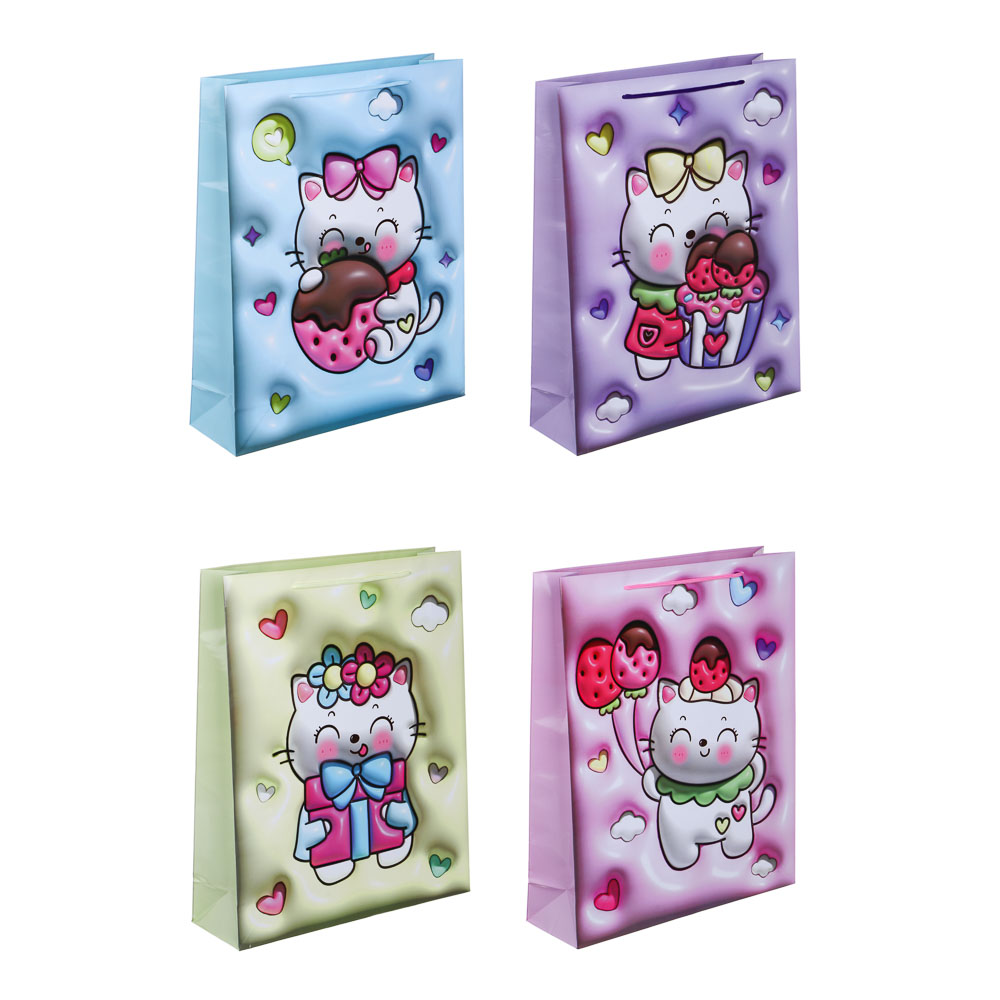 Пакет подарочный бумажный, XXL 32x40x10 см, 128 гр, 4 дизайна, Милый котик, арт.№ 507-321