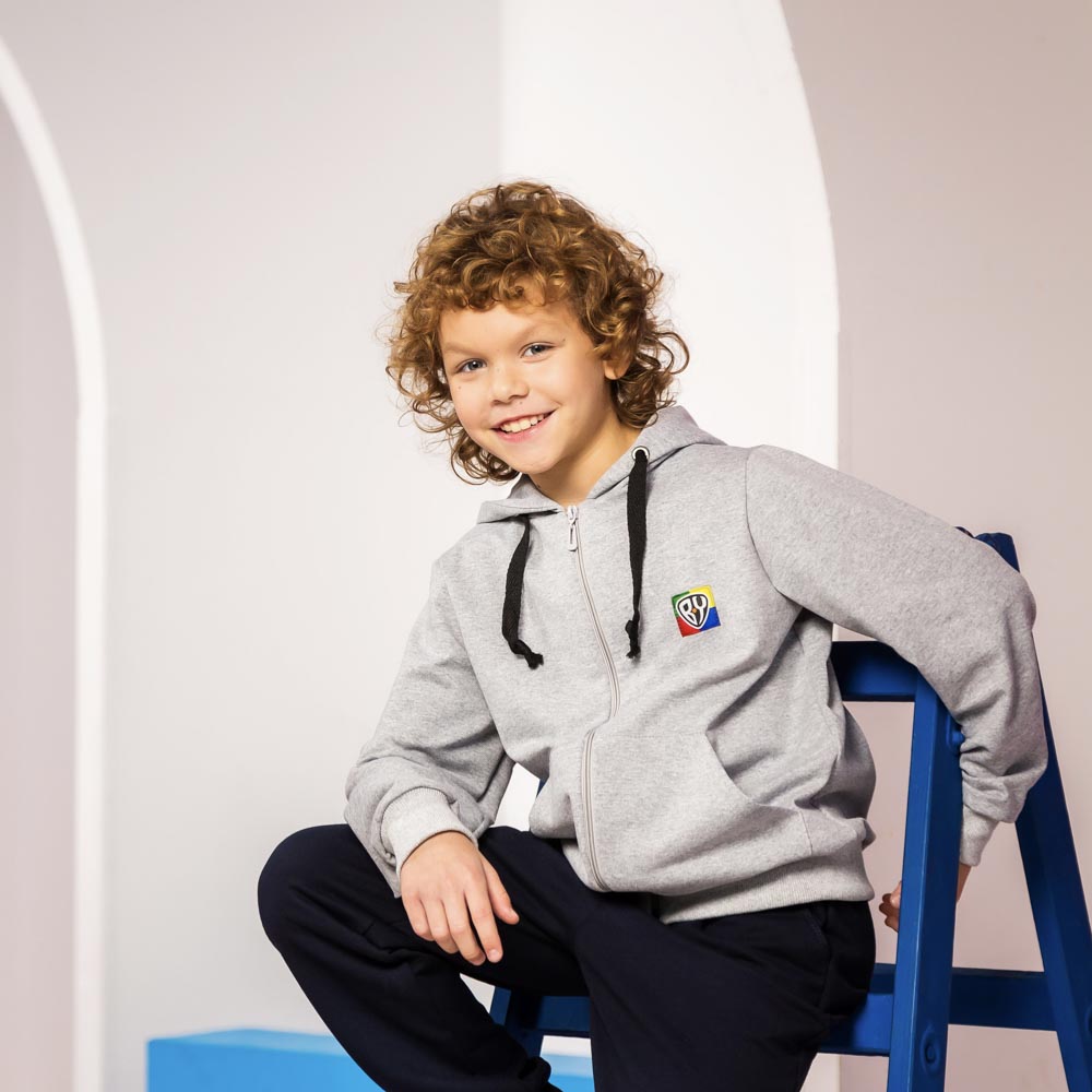 BY Basic Толстовка на молнии детская, хлопок, цвет серый, размер 146, арт.№ 833-022