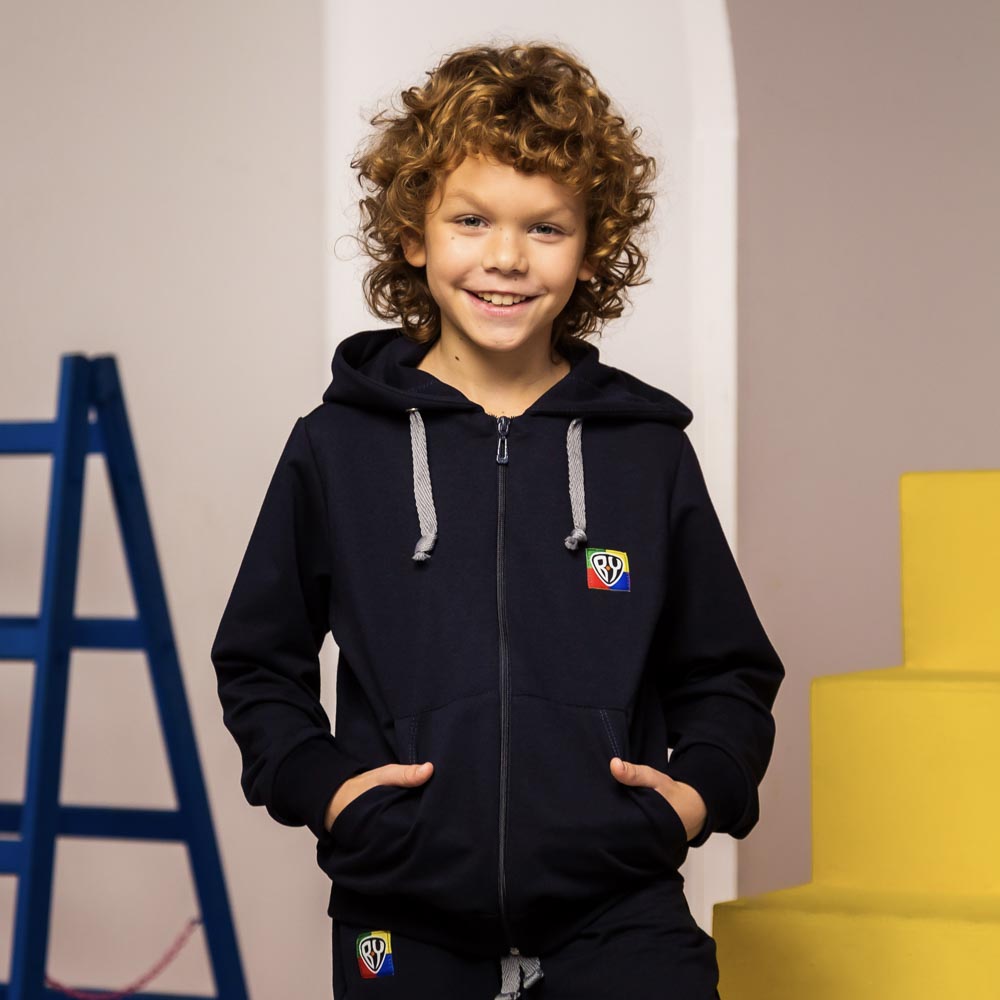 BY Basic Толстовка на молнии детская, хлопок, цвет темно-синий, размер 140, арт.№ 833-030