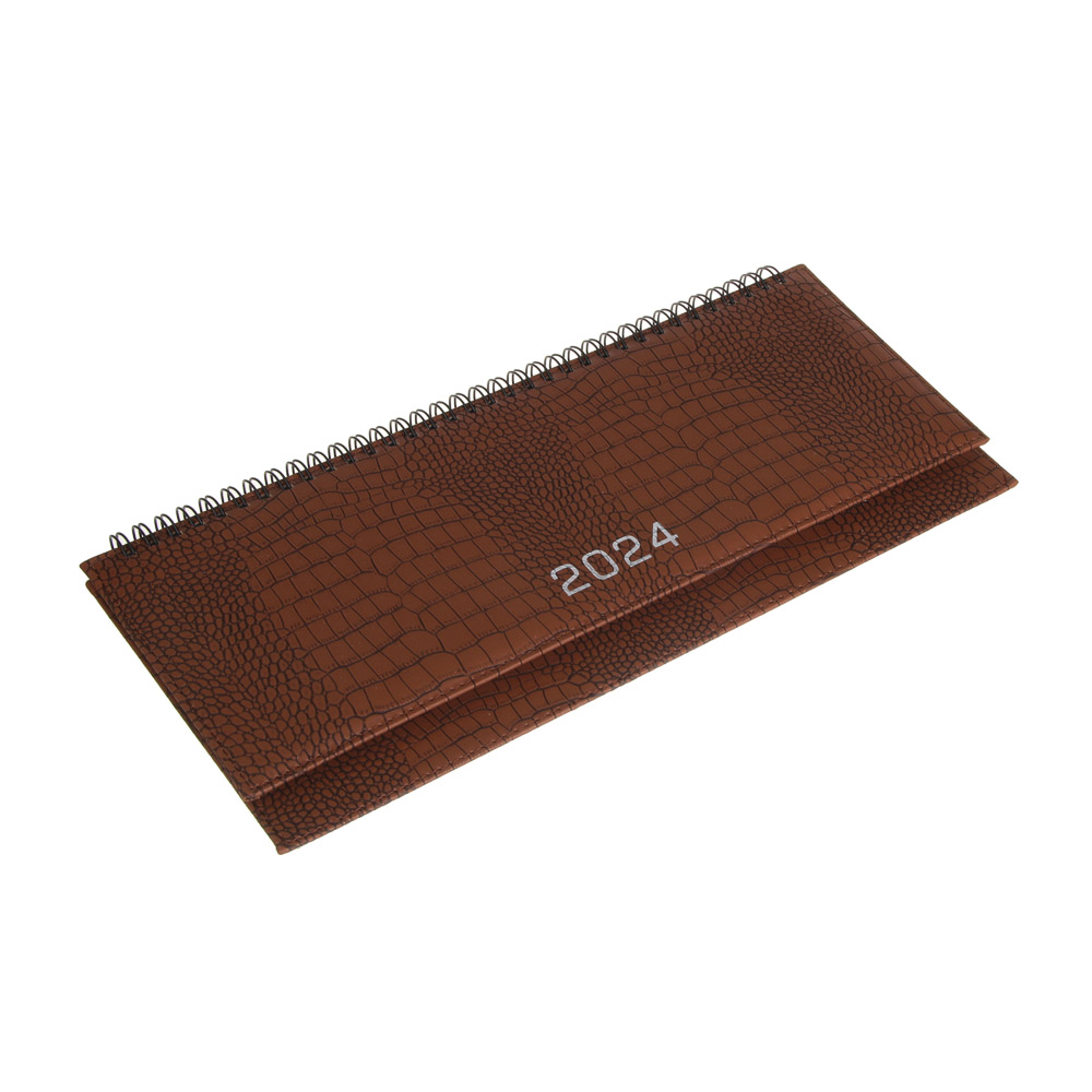 Планинг настол.на 2024 "КРОКО", 31x14,5см, 128 стр., тв.обл., иск.кожа под крокодила, спираль, корич, арт.№ 572-137