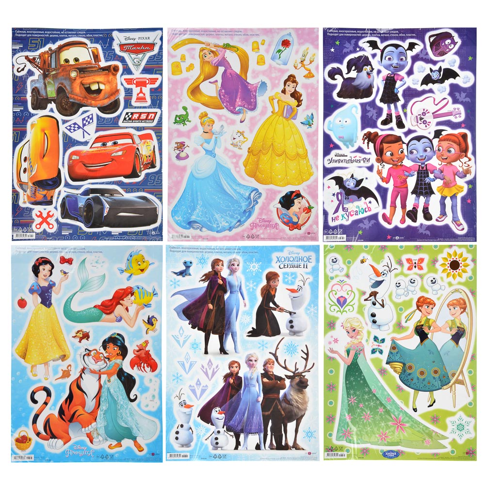 Наклейка декоративная, 33,5х47см, бумага, 6 дизайнов, лицензия, арт.№ 503-546