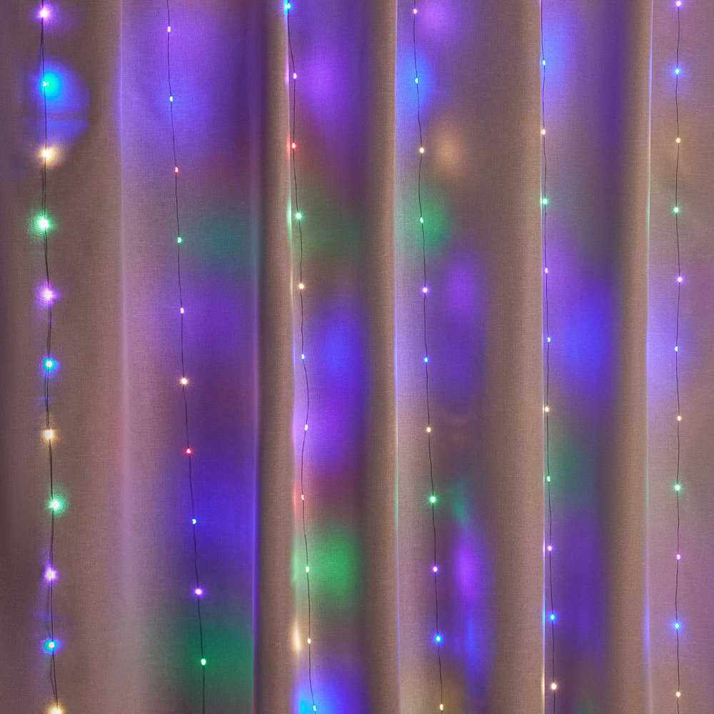 Гирлянда занавес Нить 2х2 м СНОУ БУМ, 10 нитей, 200 LED ламп, свечение мульти, 8 режимов, медь, 220В, арт.№ 382-092