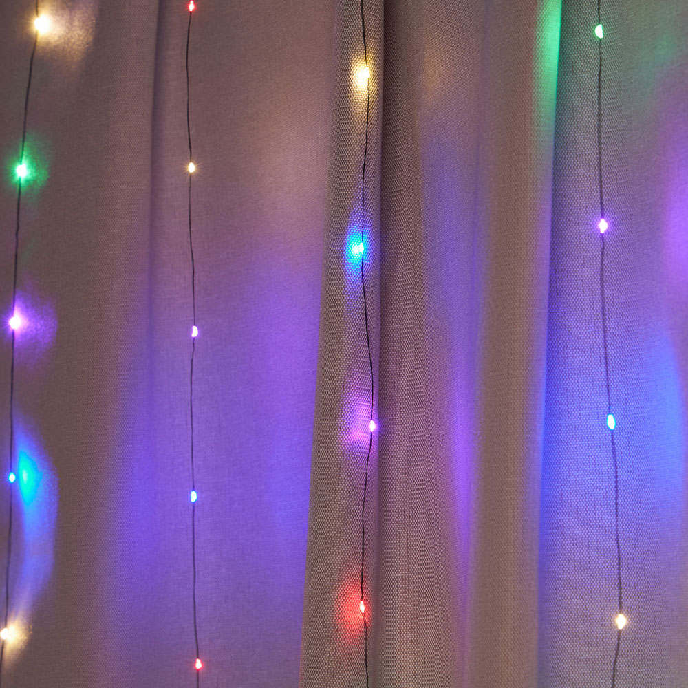 Гирлянда занавес Нить 2х2 м СНОУ БУМ, 10 нитей, 200 LED ламп, свечение мульти, 8 режимов, медь, 220В, арт.№ 382-092