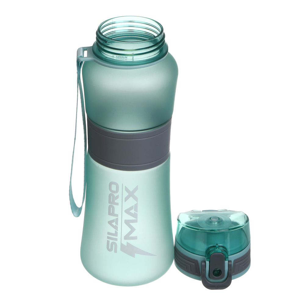 SILAPRO MAX Бутылка спортивная с замком, EGGSHELL BLUE-ULTIMATE GREY, 600мл, РС, силикон, арт.№ 088-079