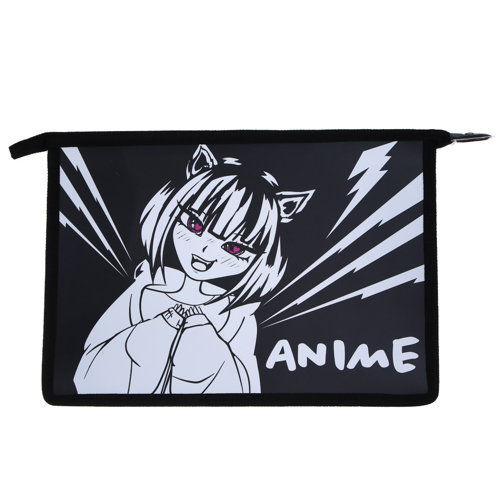 Папка для тетрадей, А4, 33х23,3х10см,"Оптик/Статусы/Аниме", на молнии, пластик, 4 дизайна, арт.№ 524-263