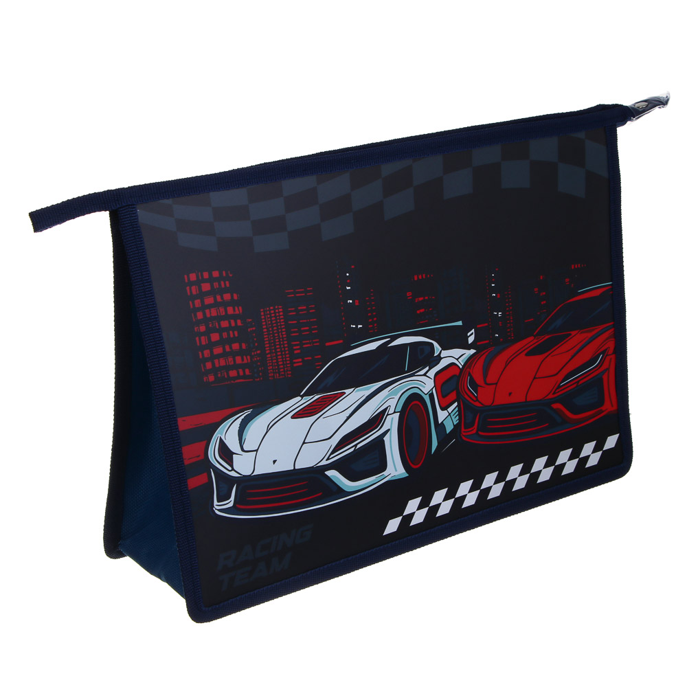 Папка для тетрадей, А4, 33х23,3см, "Рэйсинг Тим/Панда", расширение 10см, на молнии, пластик 0,4мм, арт.№ 524-264