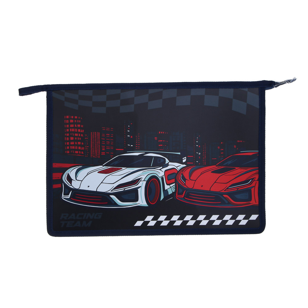 Папка для тетрадей, А4, 33х23,3см, "Рэйсинг Тим/Панда", расширение 10см, на молнии, пластик 0,4мм, арт.№ 524-264