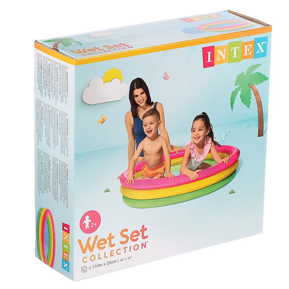 INTEX Бассейн детский "Цветные кольца", 114x25см, надувное дно, заплатка, от 2 лет, 57412NP, арт.№ 359-290