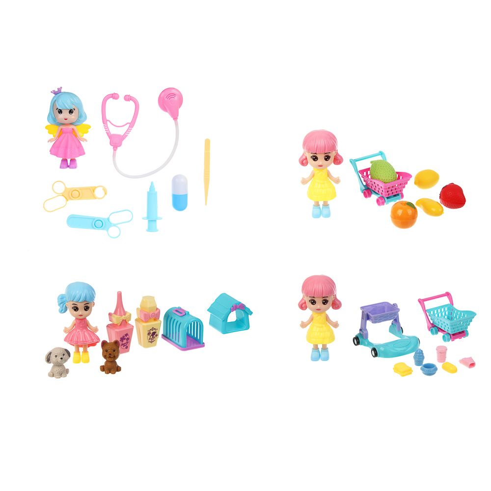 ИГРОЛЕНД Кукла с аксессуарами для игры в пакете, ABS, PP, 14х3х19 см, 4 дизайна, арт.№ 436-185