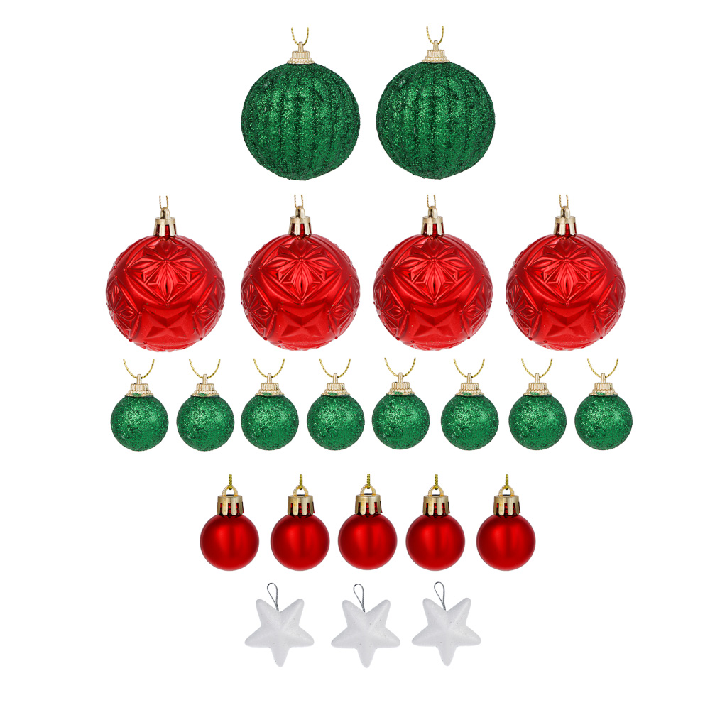 СНОУ БУМ Набор шаров и украшений 22 шт, 3см и 6см, красный, белый, зеленый, арт.№ 309-069