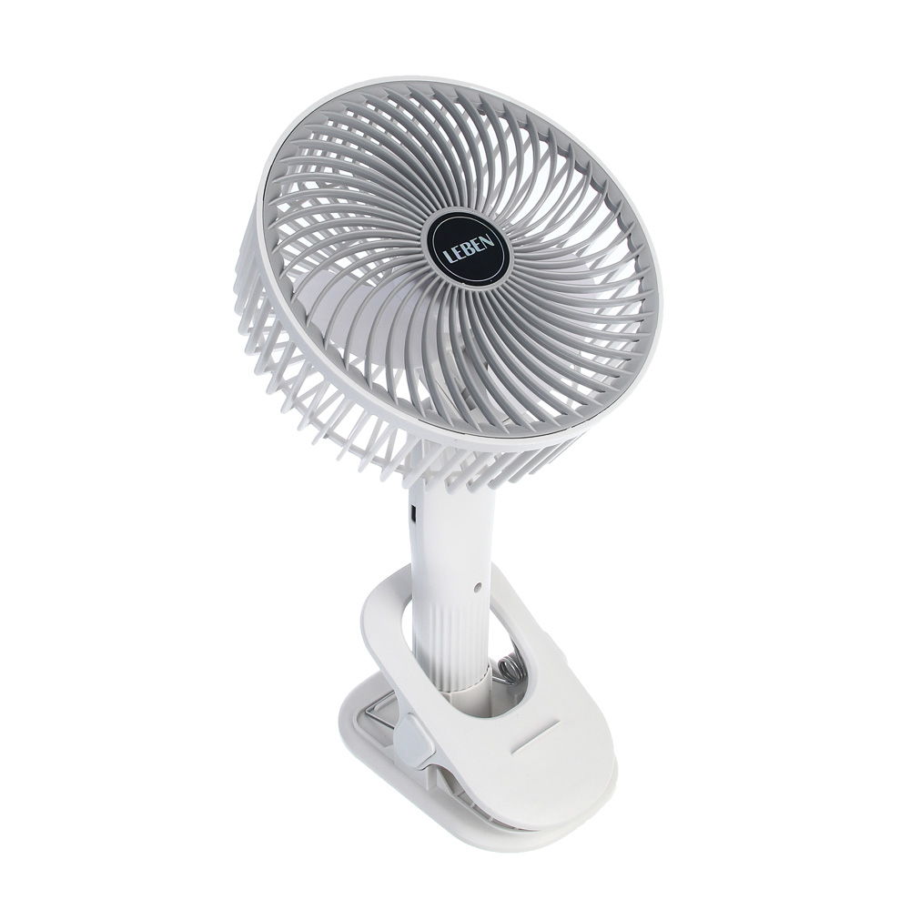 Вентилятор настольный тм LEBEN 3.7в/300мАч, диаметр лопастей 16см, USB-кабель, белый, арт.№ 243-025