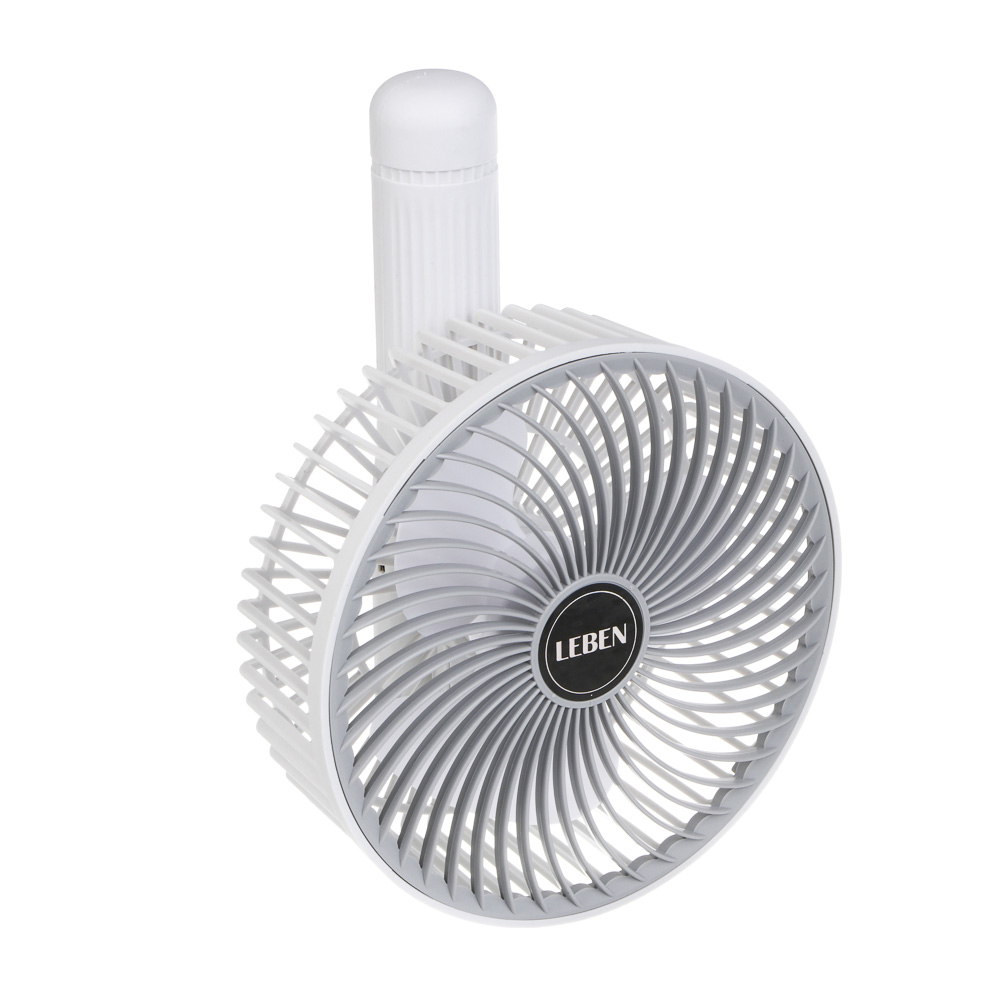 Вентилятор настольный тм LEBEN 3.7в/300мАч, диаметр лопастей 16см, USB-кабель, белый, арт.№ 243-025