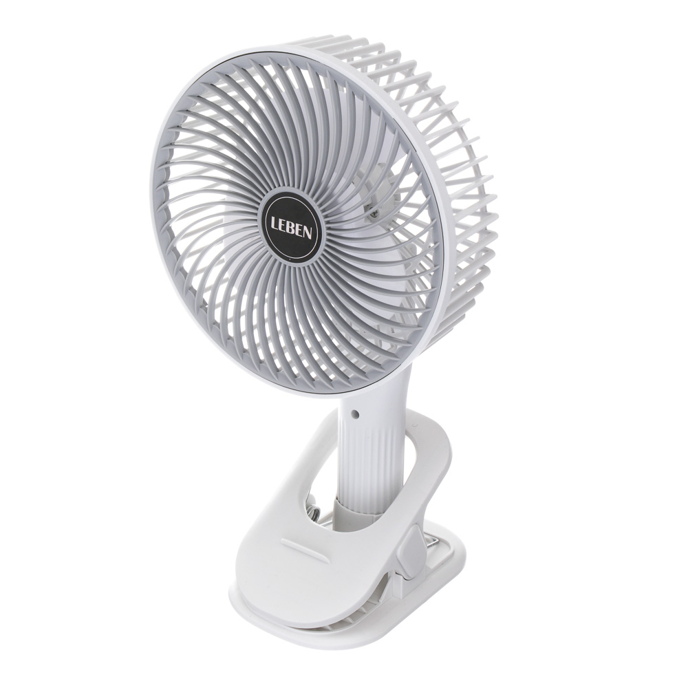 Вентилятор настольный тм LEBEN 3.7в/300мАч, диаметр лопастей 16см, USB-кабель, белый, арт.№ 243-025