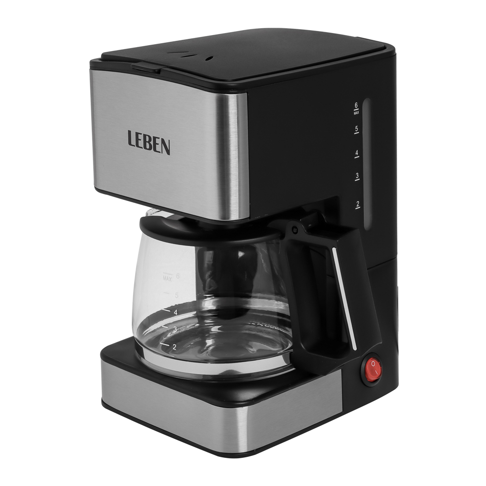 LEBEN Кофеварка капельная 680Вт со стеклянной колбой с функцией автоотключения 0,8л, арт.№ 286-027
